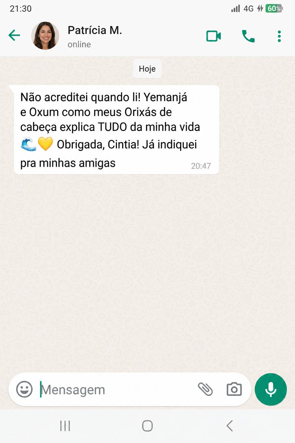 Print real do WhatsApp - depoimento 3